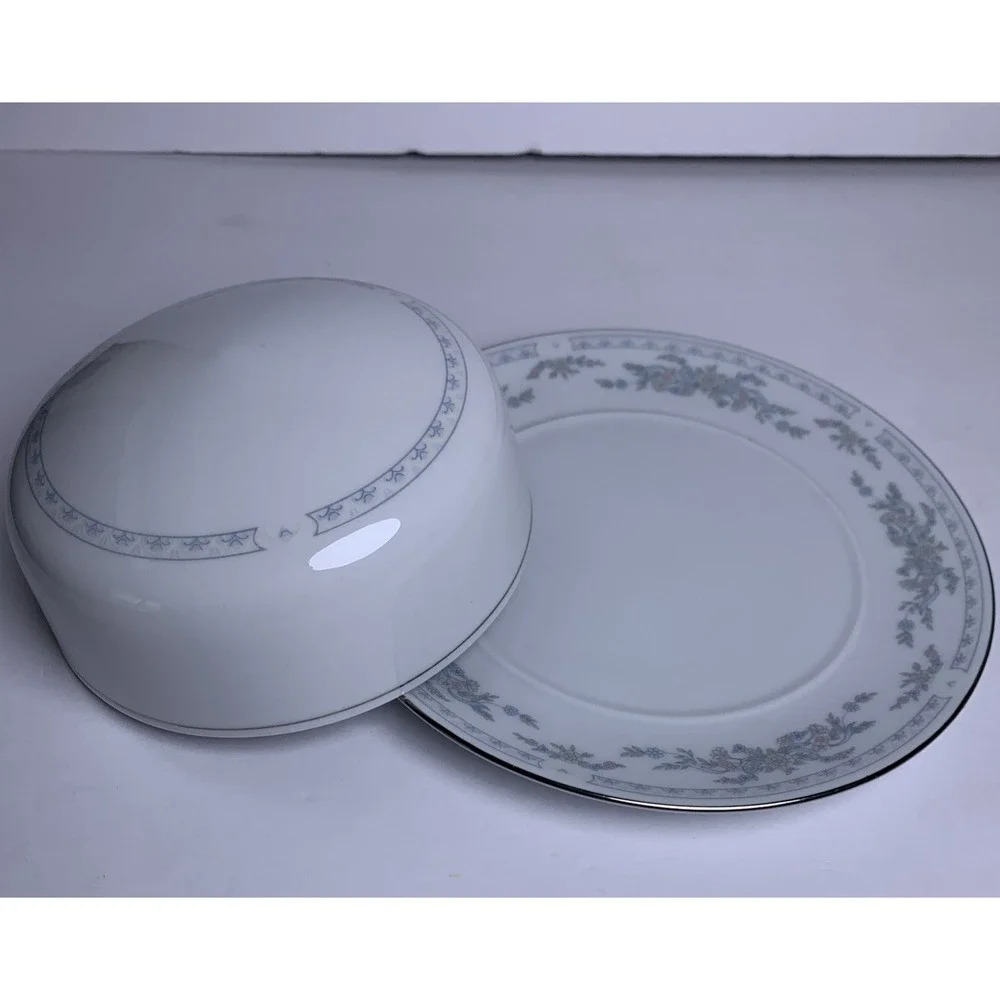 Vintage Somerset By NL Excel Covered‎ Butter Dish Floral Silver Trim
